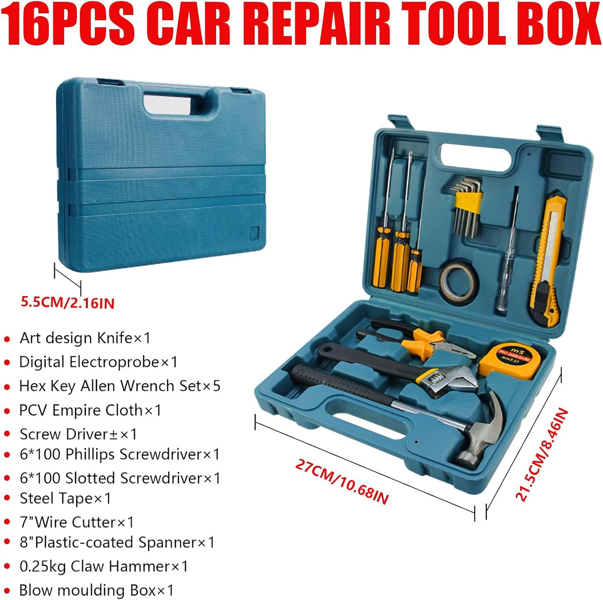 Car Emergency Kit with Tow Rope, Jumper Cables, Tire Repair & First Aid