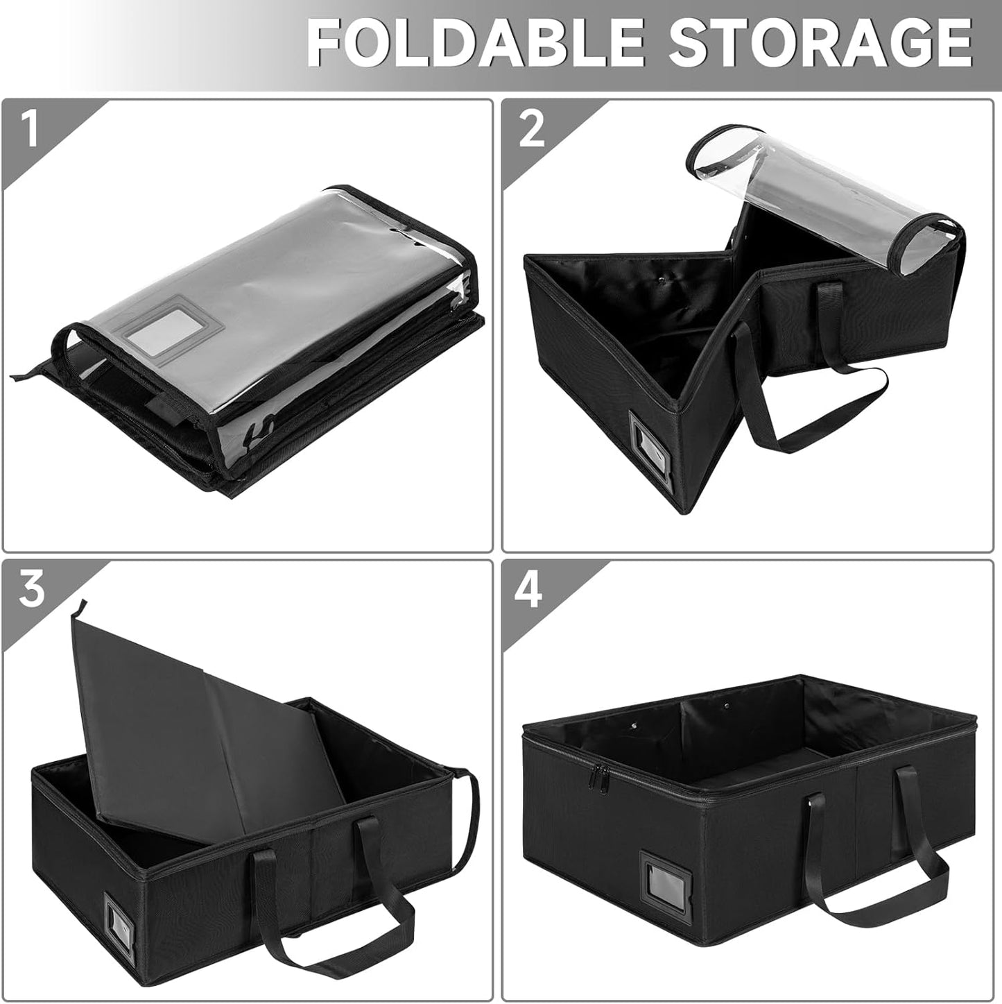 4 Pack-DVD Storage Boxes, PVC Clear Lid, DVD Case Holder Organizer with Index Labels-15.4"x 5.5"x 7.9" DVDs Storage Holder Bags for DVDs, CDs, Video Games, Books, Each Hold up to 25 DVDs Jewel Cases