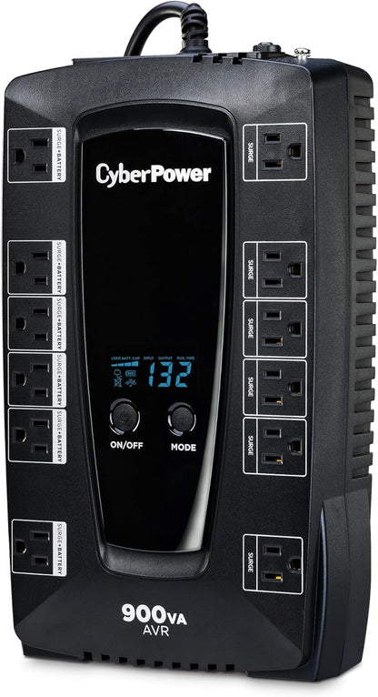 CyberPower AVRG900LCD Intelligent LCD UPS System, 900VA/480W, 12 Outlets, AVR, Compact