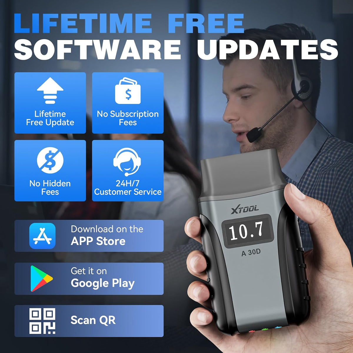 XTOOL AnyScan A30D Bidirectional Scan Tool Lifetime Free Update,22 Language Full System Scanner,19+ Reset ,Active Test,Wireless,for iOS & Android, ABS Bleed,Throttle Relearn, EPB, FCA AutoAuth, CAN FD