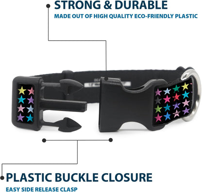Buckle-Down PC-W21909-M Dog Collar Plastic Clip Buckle, 1"x11"-17", Star Black/White