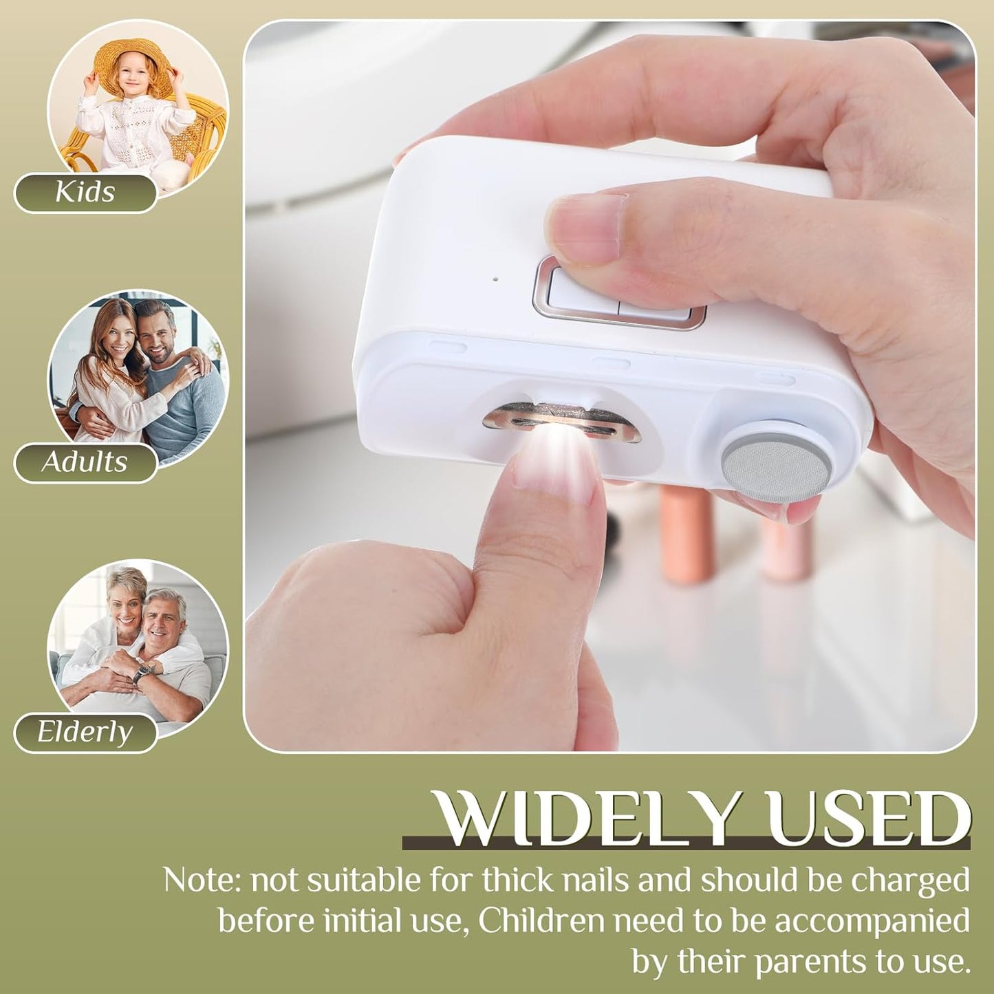 Automatic Electric Nail Clipper 2 in1 Fingernail Cutter and Polisher with LED Light 2 Polish Heads 2 Speeds A Nail Scraps Storage Rechargeable Safety Fingernail Trimmer for Baby Kids Elderly Nail Care