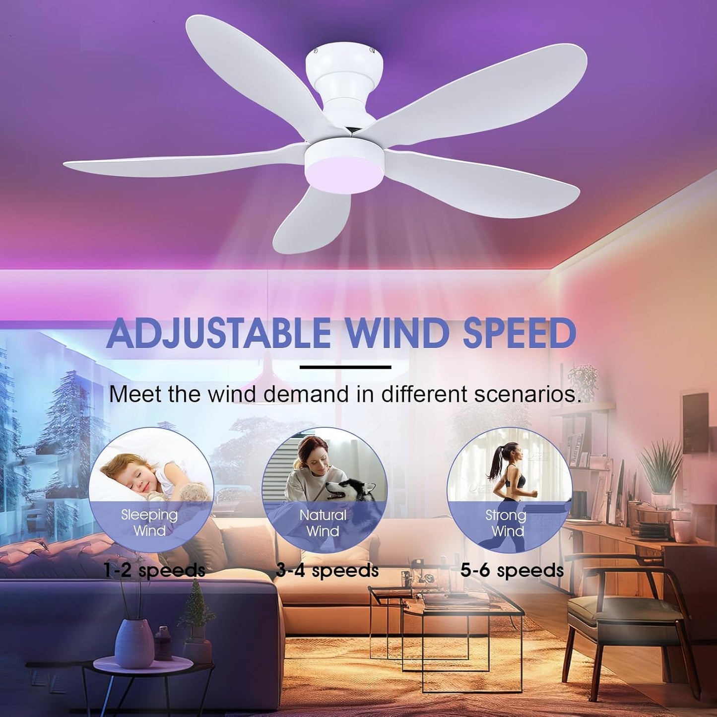 Modern Ceiling Fans with Lights Remote/APP Control, 29" Flush Mount Ceiling Fans with 3 CCT Dimmable Lights, Low Profile Ceiling Fans with 5 Propeller Blades LED Lights for Kids Room Bedroom, Brown - PuriLite