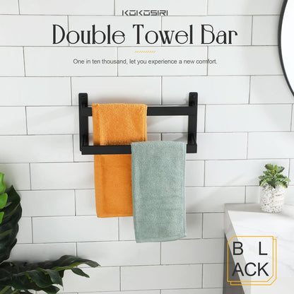 KOKOSIRI Towel Bars Black Bath Towel Holders 20 Inches Bathroom 2-Tiers Ladder Towel Rails Wall Mounted Towels Shelves Rack Stainless Steel, B5008BK-L20