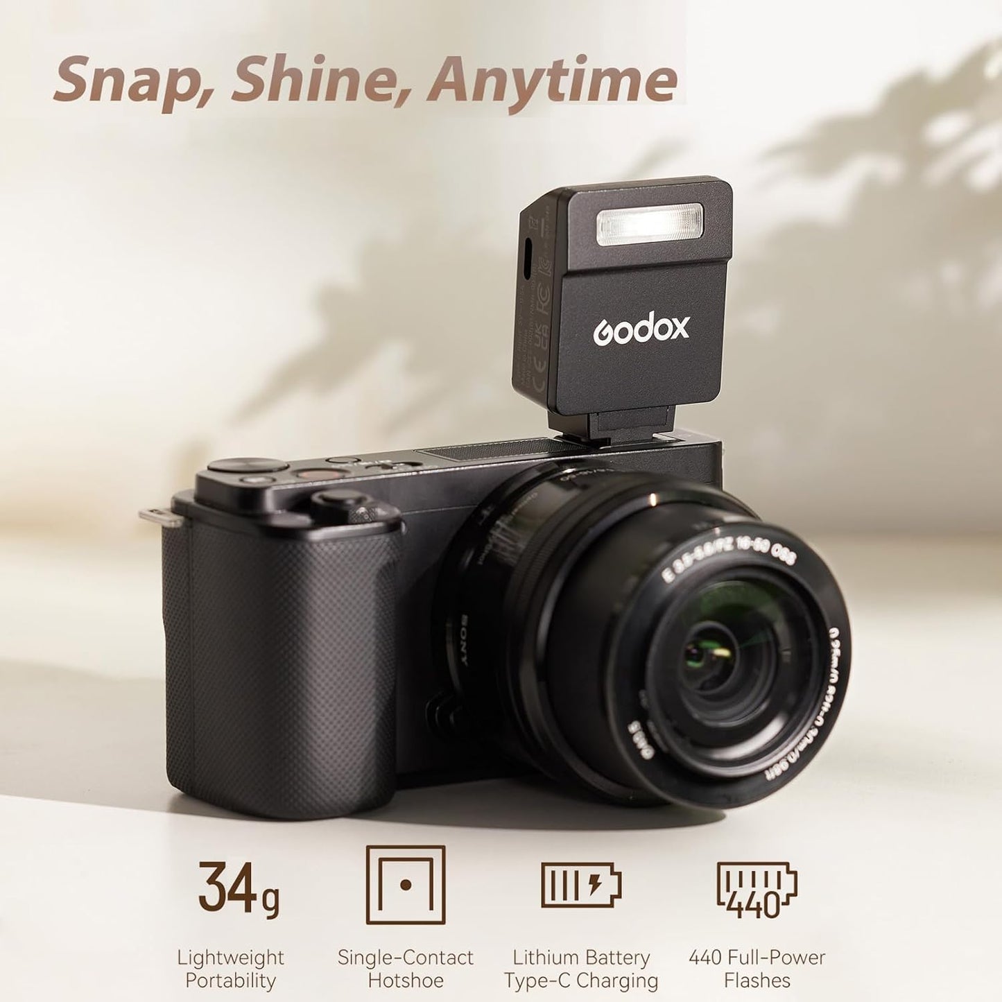 Godox iM20 Mini Flash On-Camera Speedlite with 5 Power Levels, 3s Recycle Time, 440 Full Power Flashes, Built-in Battery Replacement for Canon Nikon Sony Mirrorless Cameras