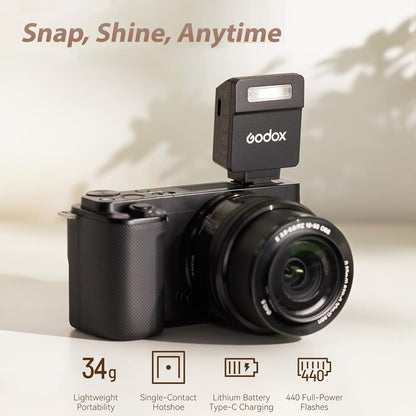 Godox iM20 Mini Flash On-Camera Speedlite with 5 Power Levels, 3s Recycle Time, 440 Full Power Flashes, Built-in Battery Replacement for Canon Nikon Sony Mirrorless Cameras