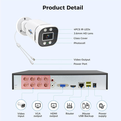 Hiseeu 3K PTZ Wired Security Camera System Outdoor 360°View with Alarm Spotlight, Audio,8CH 5MP DVR,8PCS CCTV Cameras,3TB HDD,Person/Vehicle Detection,100FT Night Vision,24/7 Record,Smart Playback