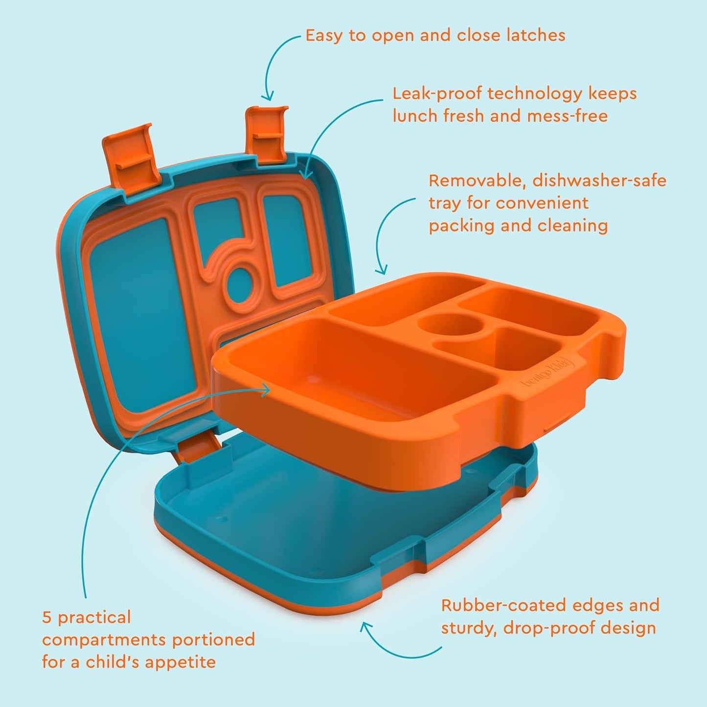 Bentgo Kids Prints Leak-Proof, 5-Compartment Bento-Style Kids Lunch Box - Ideal Portion Sizes for Ages 3-7, Durable, Drop-Proof, Dishwasher Safe, & Made with BPA-Free Materials (Green Rainbow)