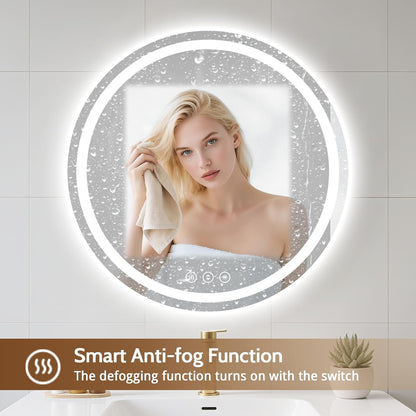 Lmsedf 24" x 32"Rectangle LED Bathroom Mirror with Lights, Backlit & Front Lighted, Wall-Mounted Vanity Mirror 3000K/4000K/6000K, Memory Functions, Anti-Fog, Dimmable Smart Mirror
