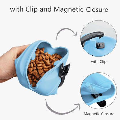 Silicone Dog Treat Pouch 2pcs, MGKSHADOW Treat Pouch Dog Training with Clip and Magnetic Closure, Dog Treat Bag for Dog Walks(Yellow & Blue)
