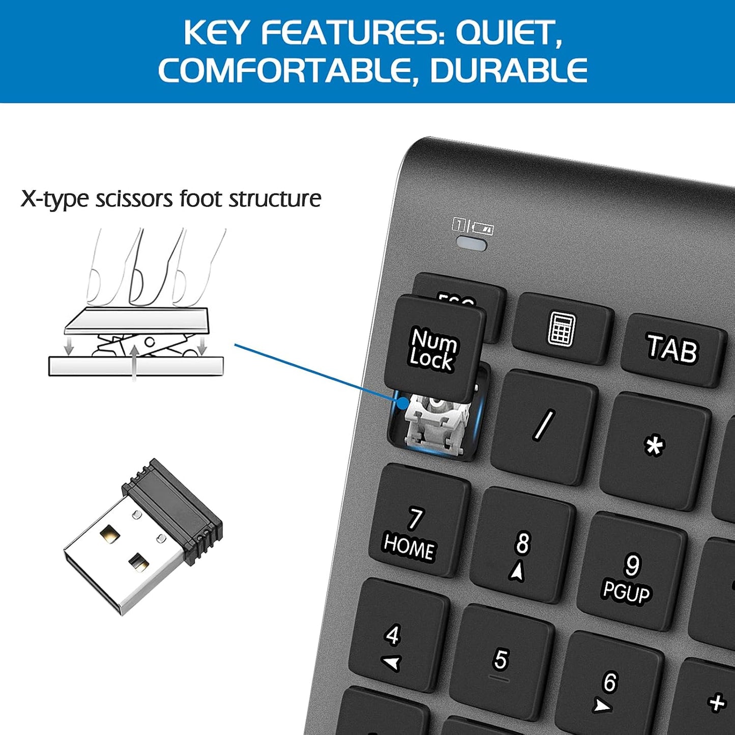 Wireless Number Pads, Numeric Keypad Numpad 22 Keys Portable 2.4 GHz Financial Accounting Number Keyboard Extensions 10 Key for Laptop, PC, Desktop, Surface Pro, Notebook