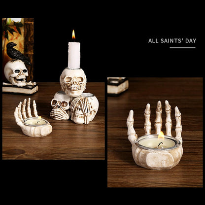 4Pcs Halloween Skeleton Candlestick,Halloween Candle Holder Gothic Skeleton Palm Skull Decor for Home Bar Party Tabletop,Creepy Themed Party Decorations,Escape Room Script Kill Prop