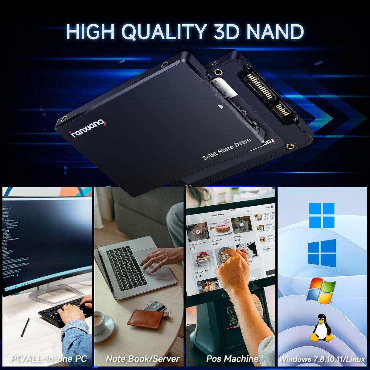 fanxiang S101Q SSD 256GB 2.5'' SATA III 6Gb/s, Internal Solid State Drive Up to 530MB/s SLC Cache for Laptop and PC Desktop 7mm(0.28)