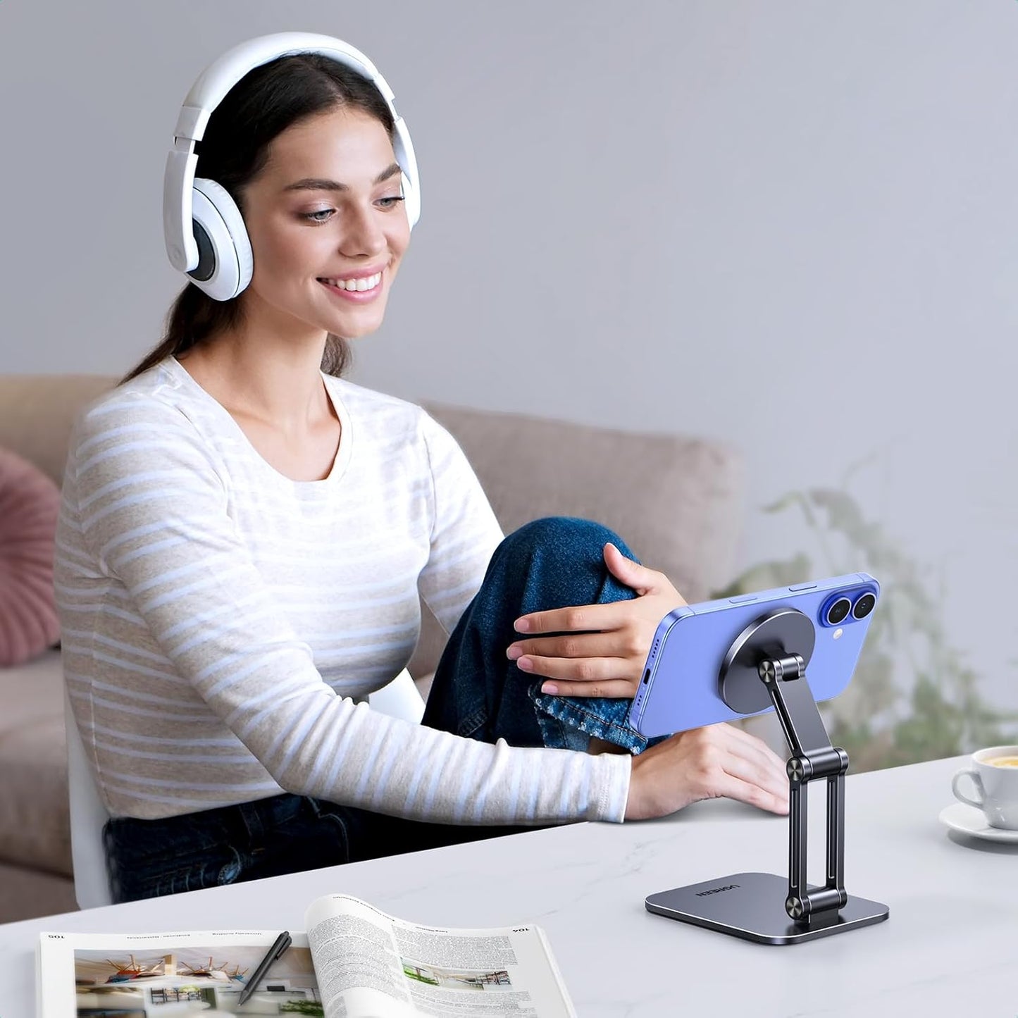 UGREEN Magnetic Phone Stand Compatible with MagSafe, Angle Adjustable Aluminum Holder for Desk, Thick Base Compatible for iPhone 16 15 14 13 12 Pro