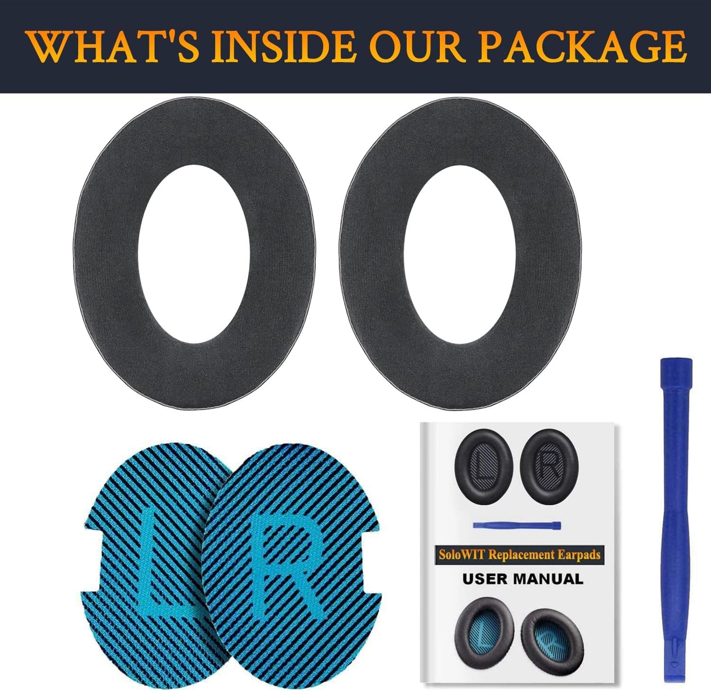 SoloWIT Earpads Cushions for Bose Headphones, Replacement Ear Pads for Bose QuietComfort 15 QC15 QC25 QC2 QC35/Ae2 Ae2i Ae2w/SoundTrue & SoundLink Around-Ear Series - QC25 PL Black&Blue