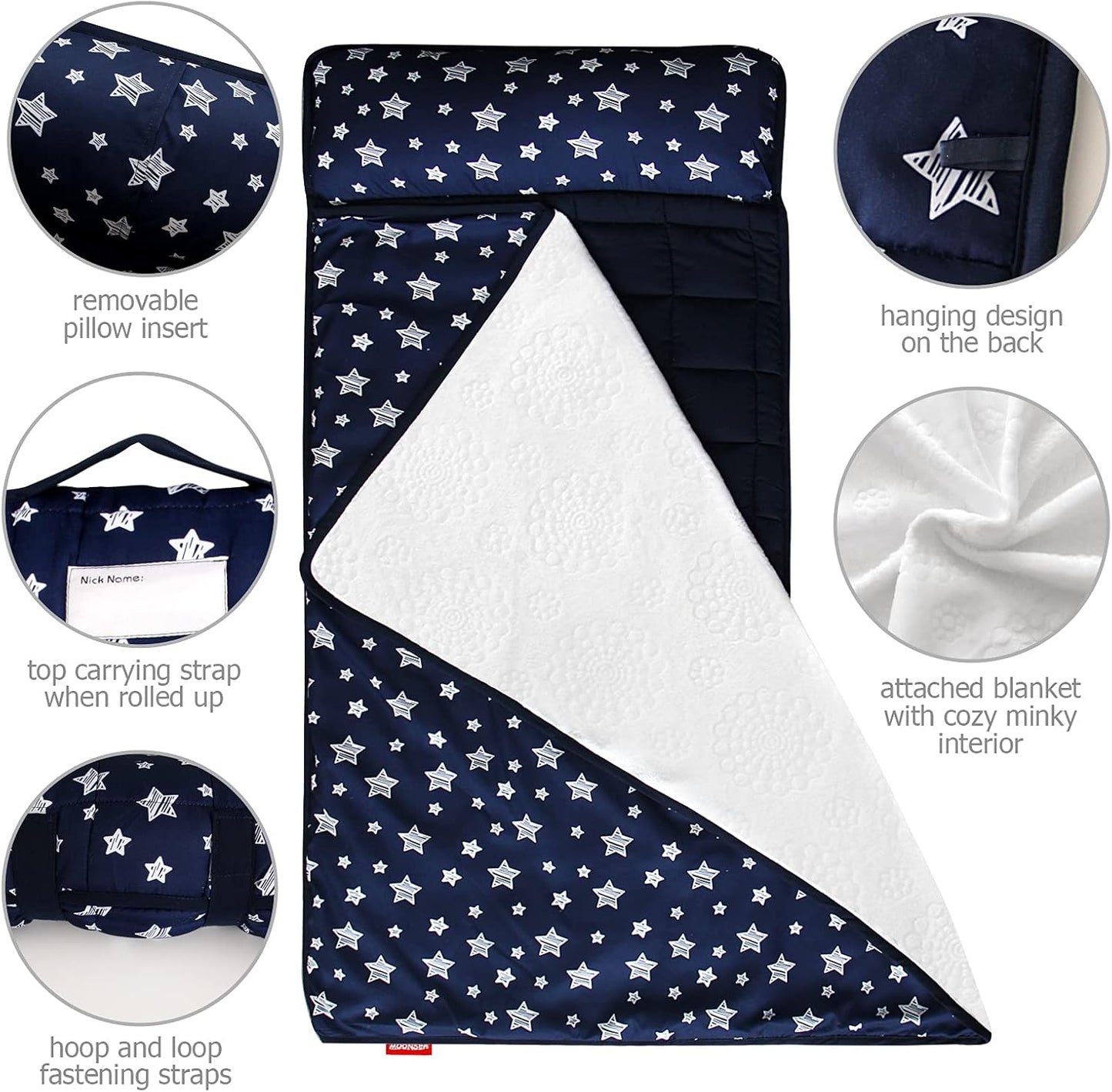 Toddler Nap Mat with Pillow and Fleece Minky Blanket, Kids Sleeping Bag Lightweight and Soft Perfect for Kids Preschool, Daycare, Travel Sleeping Bag Boys and Girls, Fit Standard Cot