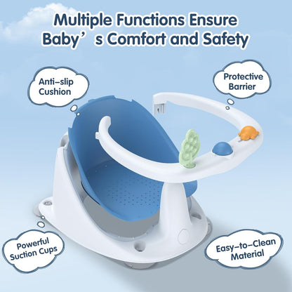 Baby Bath Seat for Babies 6 Months & Up, Non-Slip with Suction Cups, Safe & Comfortable Infant Bath Seat for Bathtub, Grey