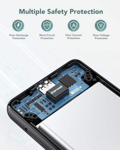 Charmast 10000mAh Portable Charger with Built-in Cables and AC Wall Plug,USB C Battery Pack Power Bank,5 Output 2 Input Battery Pack Compatible with iPhone 16/15/14/13/12,Andriod Series