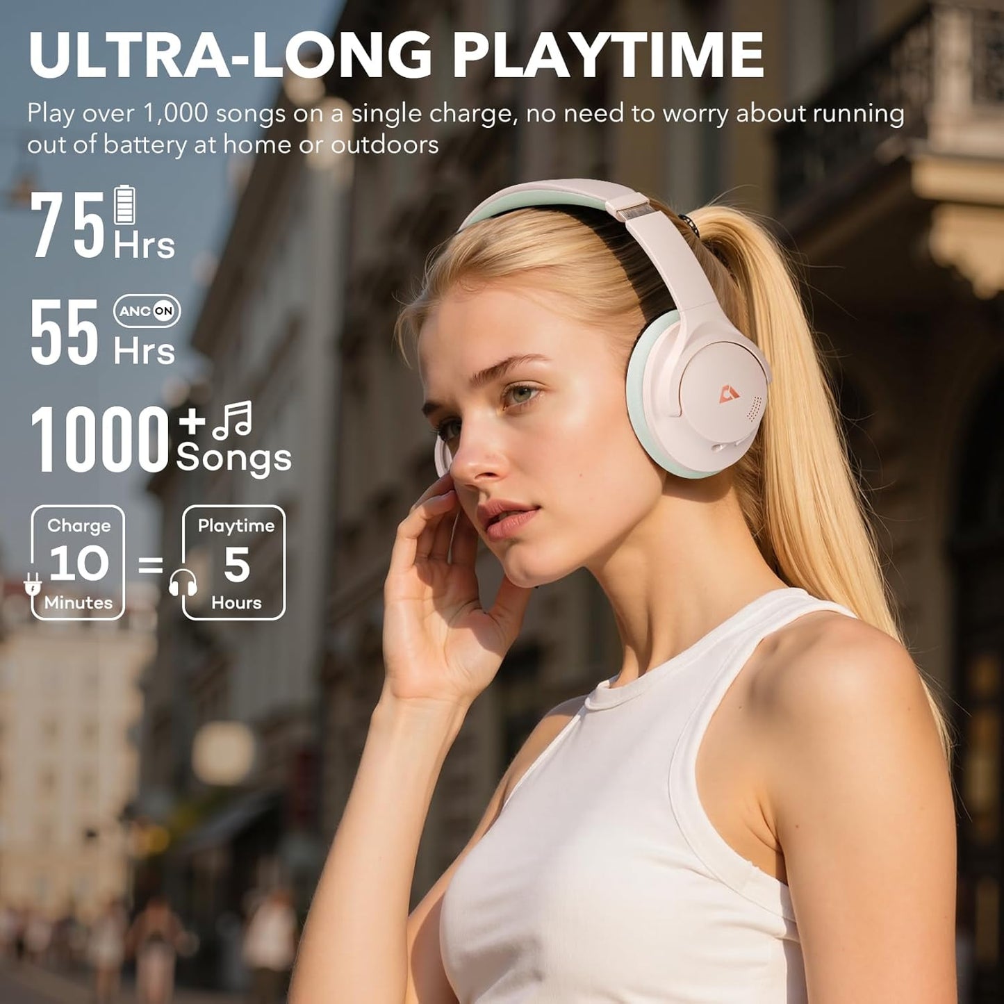 1Mii Y8+ Noise Cancelling Headphones Bluetooth, Wireless LDAC Hi-Res Audio, Custom EQ via App, 75H Playtime, Comfort Fit, Over Ear Headphones Foldable for Airplane Travel Home Office - Black