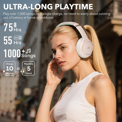 1Mii Y8+ Noise Cancelling Headphones Bluetooth, Wireless LDAC Hi-Res Audio, Custom EQ via App, 75H Playtime, Comfort Fit, Over Ear Headphones Foldable for Airplane Travel Home Office - Black