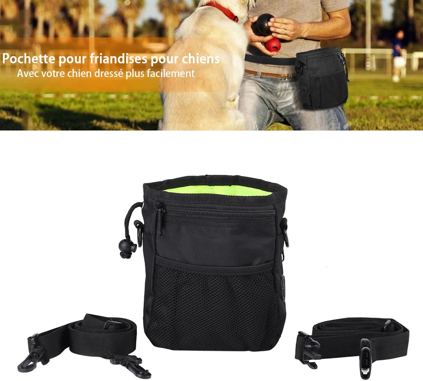 Pet Treat Bag, Dog Obedience Training Waist Pouch Reward Bait Bag Food Snack Small Items, Storage Bags with Shoulder and Strap Built in Poop Dispenser for pet
