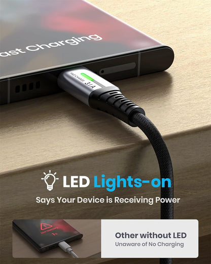 USB C Cable, INIU 3.1A Type C Cable Fast Charging (6.6ft), Zinc Alloy Braided Data USB-C Cable, USB A to USB C Charger Cable for iPhone 16 15 14 Pro Max iPad Samsung S22 S21 Huawei Xiaomi OnePlus