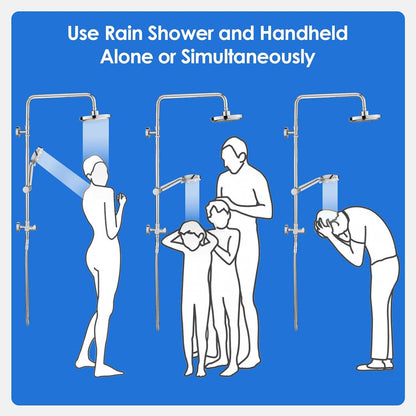 ROVOGO Retrofit Shower System with 7" RainShower, 5-Setting Handheld, 22" Slide Bar with 3-Way Rotary Diverter, Exposed Pipe Shower Column Kit 304 Stainless Steel, Chrome (NOT Include Mixer Valve)