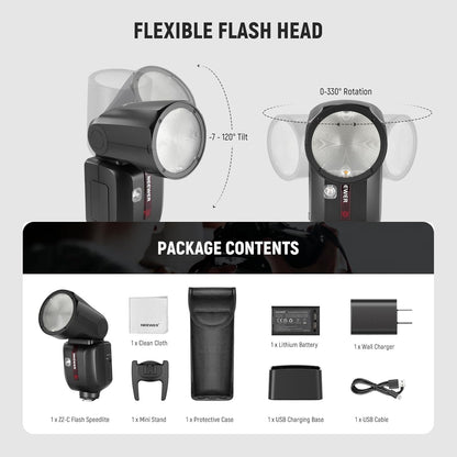 NEEWER Z2PRO-C 2.4G TTL Round Head Flash Speedlite Compatible with Canon, Wireless Compatible with Godox, Upgraded UI, 76Ws 1/8000s HSS, TTL/M TCM Switch, 7.2V/3000mAh Battery, 600 Full Power Flash