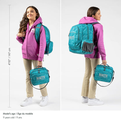 Roots Original 3-in-1 Matching Water Resistant Backpack and Lunch Bag Set with Bonus Pencil Case - Made From 100% Recycled Fabrics - 33 litres, Blue, Large