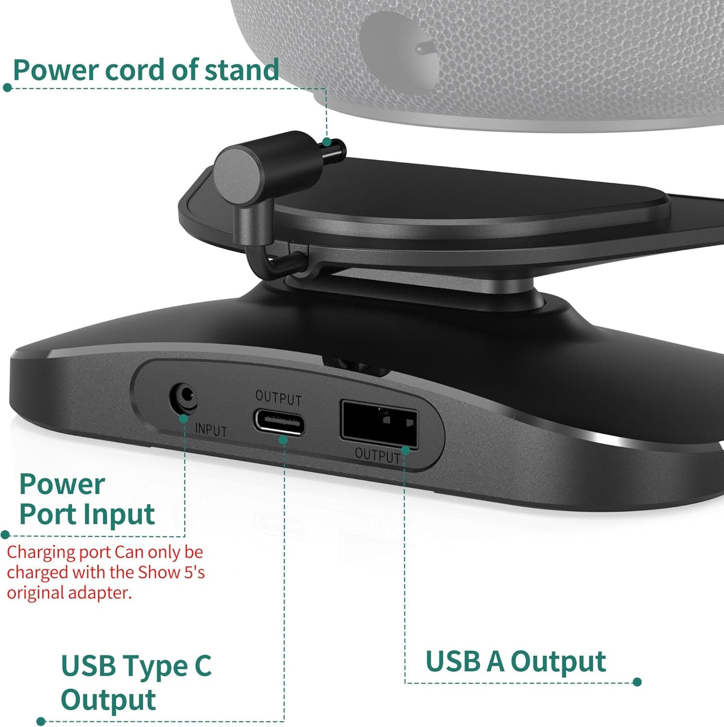 PlusAcc Stand for Show 5 3rd Gen - Adjustable Tilt Magnetic Stand Mount with USB-C and USB-A Charging Port | Compatible with Cellphones and Earbuds | Anti-Slip Base | Black