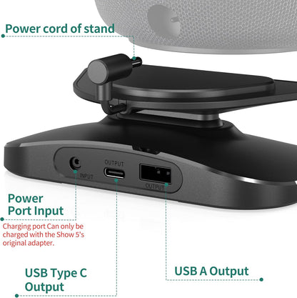 PlusAcc Stand for Show 5 3rd Gen - Adjustable Tilt Magnetic Stand Mount with USB-C and USB-A Charging Port | Compatible with Cellphones and Earbuds | Anti-Slip Base | Black