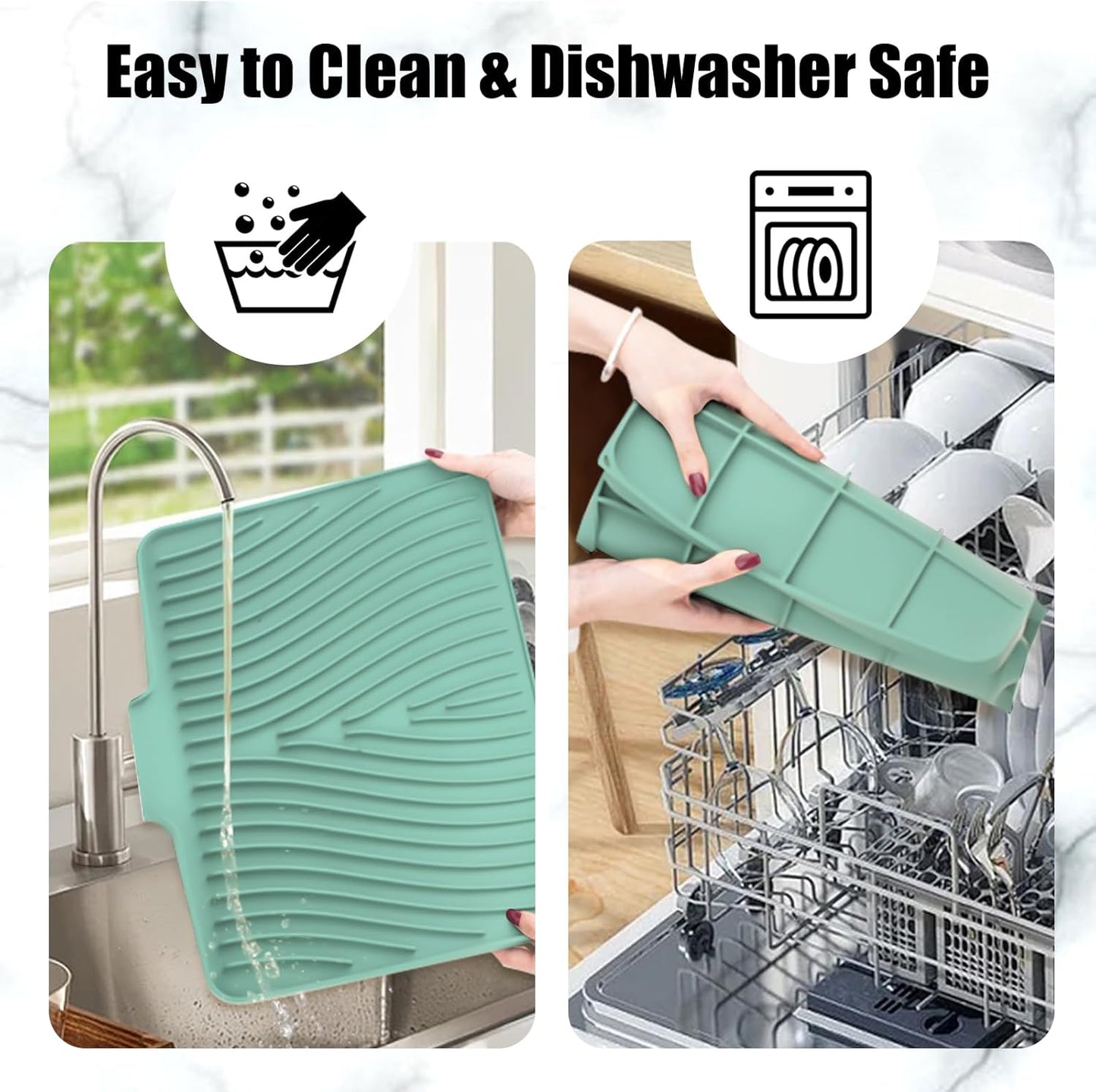 TIKNIK Silicone Dish Drying Mat for Kitchen Counter, Dish Drying Pad, Non-Slip Drain Pad with Built-in Drain, Heat Resistant Stone Drying Mat(40 L x 33 W cm, Grey)