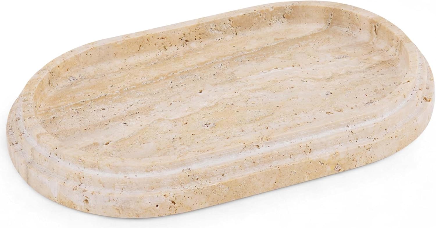Marble Vanity Tray | Decorative Oval Tray | Bathroom Organizer Tray | Jewelry and Perfume Tray | Home Decor Catchall Tray - PuriLite