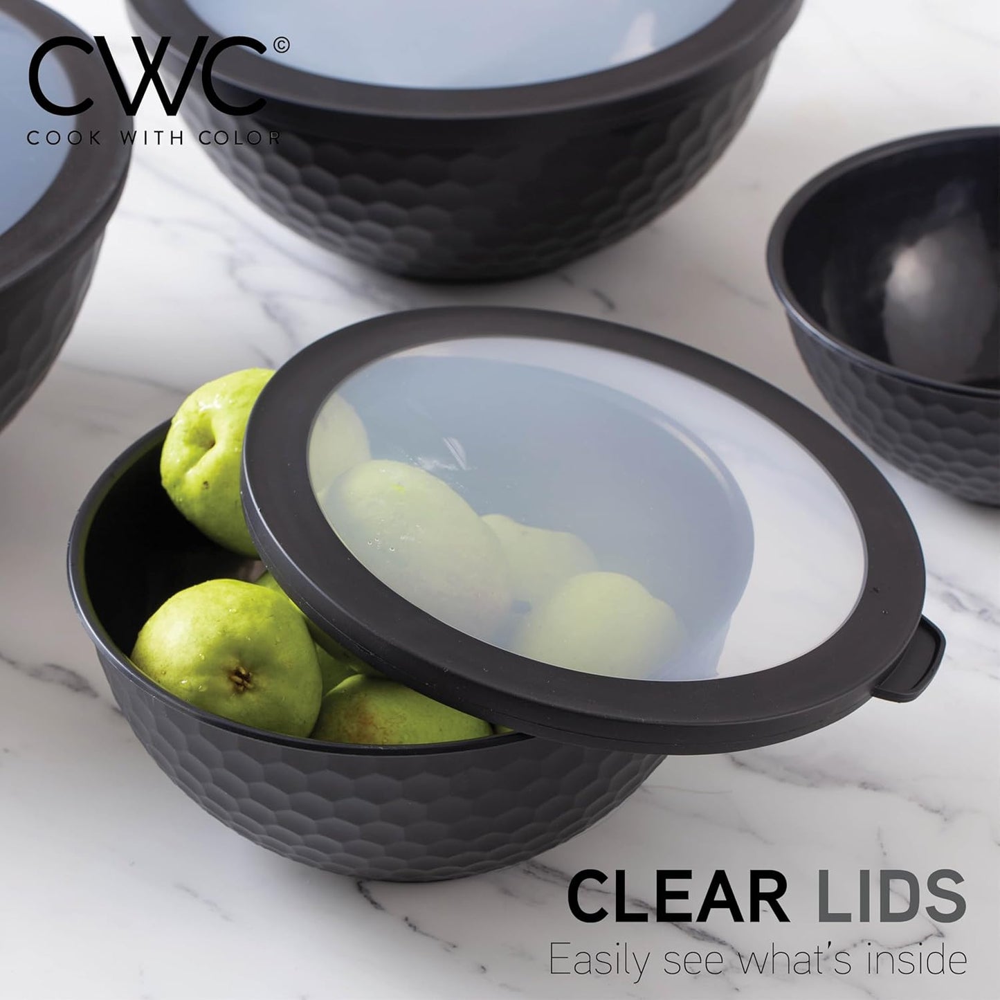 COOK WITH COLOR Mixing Bowls with TPR Lids - 12 Piece Plastic Nesting Bowls Set Includes 6 Prep Bowls and 6 Lids, Microwave Safe Mixing Bowl Set (Mint)