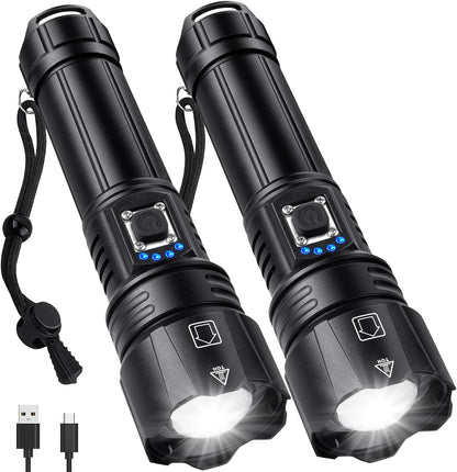 990000 High Lumens Rechargeable Flashlight,Super Bright Led Flashlights with 5 Modes,Brightest High Power Flash Light & 12 Hours Runtime,Powerful IPX6 Waterproof Lampe De Poche for Camping,Hiking