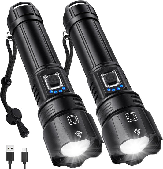 990000 High Lumens Rechargeable Flashlight,Super Bright Led Flashlights with 5 Modes,Brightest High Power Flash Light & 12 Hours Runtime,Powerful IPX6 Waterproof Lampe De Poche for Camping,Hiking