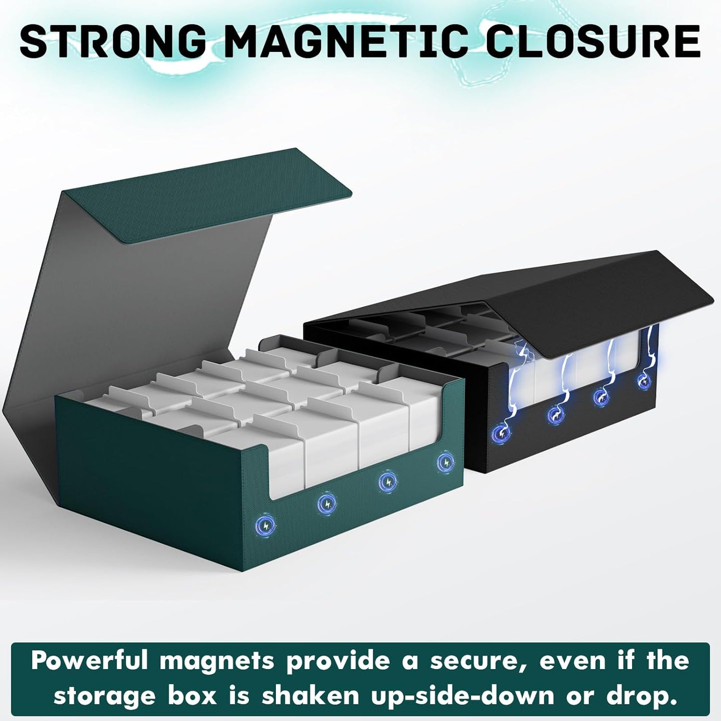 ZLCA Card Storage Box for MTG PTCG, Commander Deck Box Holds 3000+ Cards, Card Storage Case with 4 Stoppers, Card Organizer for TCG Sport Cards (Black)