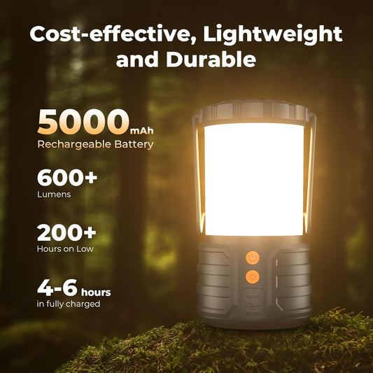Camping Lantern,5000mAh Rechargeable Battery Emergency Lights for Power Outages,3 Colors,IPX4 Waterproof Portable Led Camping Tent Light for Home Indoor or Outdoor,1 Pack