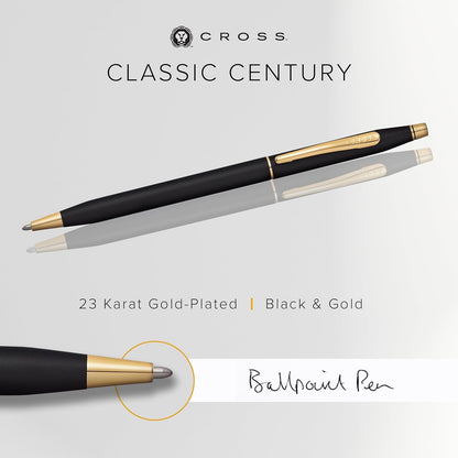 Cross Classic Century Classic Black Ballpoint Pen with 23 Karat Gold Plated Appointments (2502)