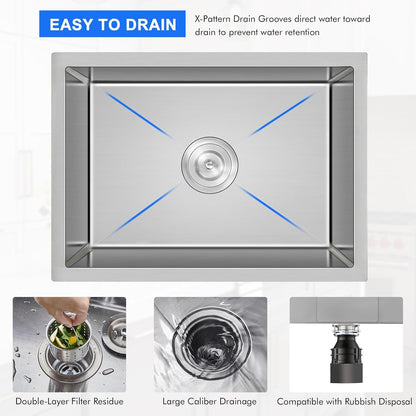 MENATT 20-inch Undermount Kitchen Sink, SUS304 Stainless Steel Handmade Single Bowl Kitchen Sink with Sink Strainer (Brushed), 20"x16"x9"