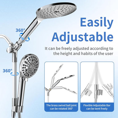 JONKEAN 7.5" Big Filtered Double Shower Head for Hard Water, Dual Shower Heads with Handheld Spray Combo, 9 Modes Waterfall Rain Shower Head High Pressure with Long Hose & Adjustable Bar(Matte Black)