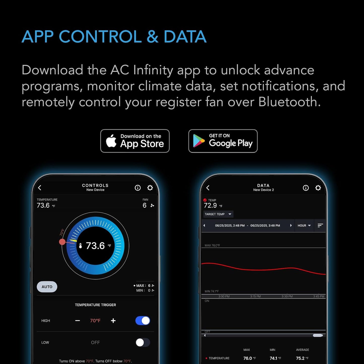 AC Infinity AIRTAP T4 White, Register Booster Fan for 4” x 10” Vents, Thermostat Control Improves Heating & Cooling, Quiet 10-Speed Remote Control & Bluetooth App. ONLY FITS 4” x 10” Duct Openings