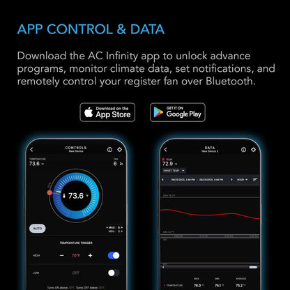 AC Infinity AIRTAP T4 White, Register Booster Fan for 4” x 10” Vents, Thermostat Control Improves Heating & Cooling, Quiet 10-Speed Remote Control & Bluetooth App. ONLY FITS 4” x 10” Duct Openings