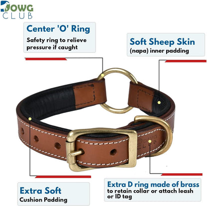 DowgClub | Genuine Leather Dog Collar | Full Grain, Heavy Duty | Comfortable, Strong | Best for Pups, Small, Medium & Large Breeds | Pink, Brown, Black, Tan