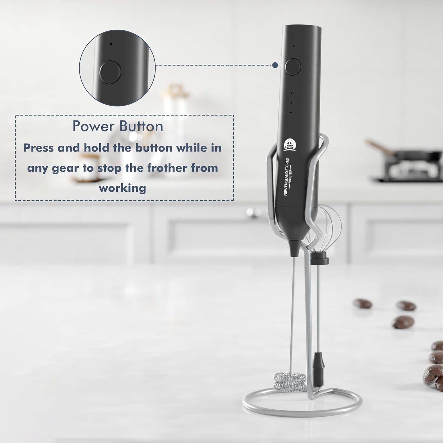 Powerful Milk Frother Handheld Foam Maker, Mini Whisk Drink Mixer for Coffee, Cappuccino, Latte, Matcha, Hot Chocolate, With Stand, Light Purple