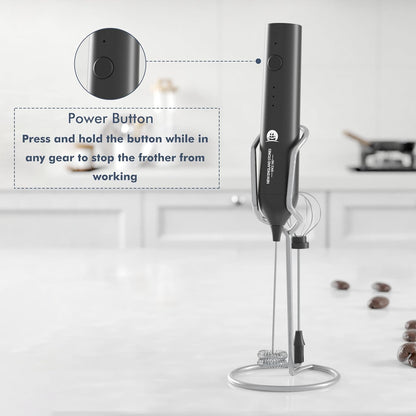 Powerful Milk Frother Handheld Foam Maker, Mini Whisk Drink Mixer for Coffee, Cappuccino, Latte, Matcha, Hot Chocolate, With Stand, Light Purple