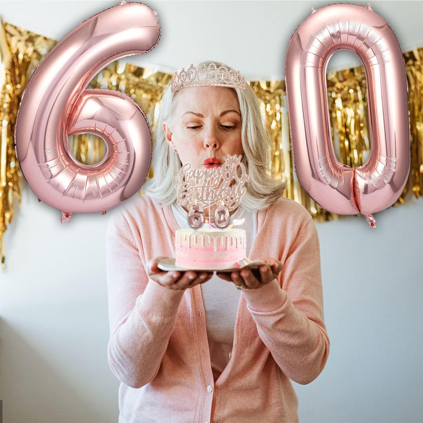 8pcs 40th Birthday Decorations gifts for Women, Including 40th Happy Birthday Cake Topper, Queen Sash with Pearl Pin, Sweet Rhinestone Tiara Crown for Women, Number Candles and Balloons (Rose Gold)