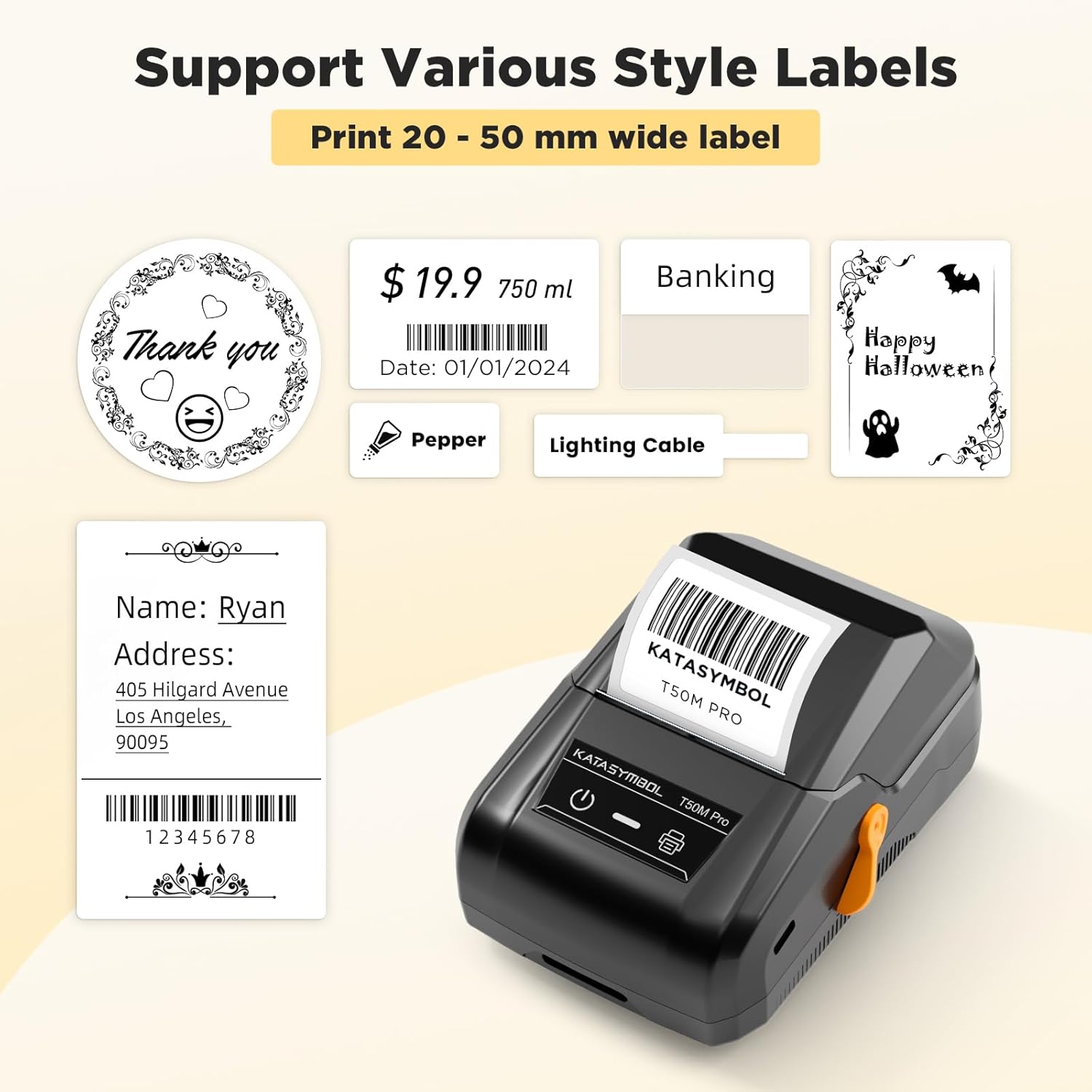 Wide Bluetooth Thermal Label Maker Printer, Portable Inkless Labeling Machine with Waterproof Labels for Home, Office, School and Small Business - PuriLite