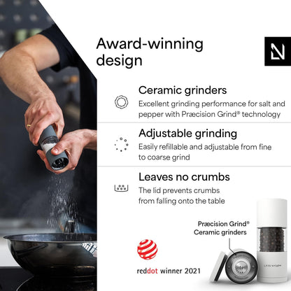 LARS NYSØM Salt and Pepper Grinder Set I Salt and Pepper Mills with Adjustable Ceramic Grinder 2 Pieces I Manual Design Spice Mill Set (Carbon Black)