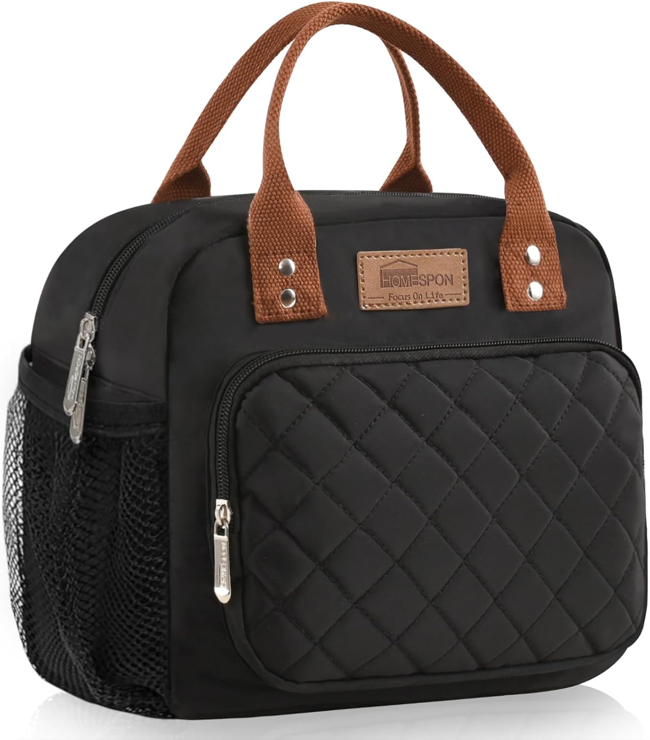 HOMESPON Lunch Bag for Woman Man Adults with Front Pocket Insulated Lunch Tote Lunch Box Container for Work Picnic or Travel(Black)